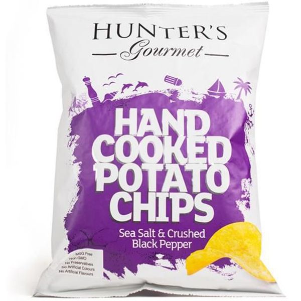 Hunters Hand cooked potato chips sea salt & crushed Black pepper 125g 