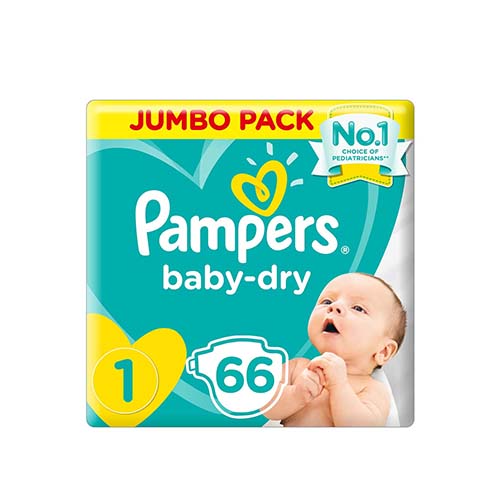 Pampers New Born Baby Dry Diapers, Size 1, 25kg, 66 Diapers