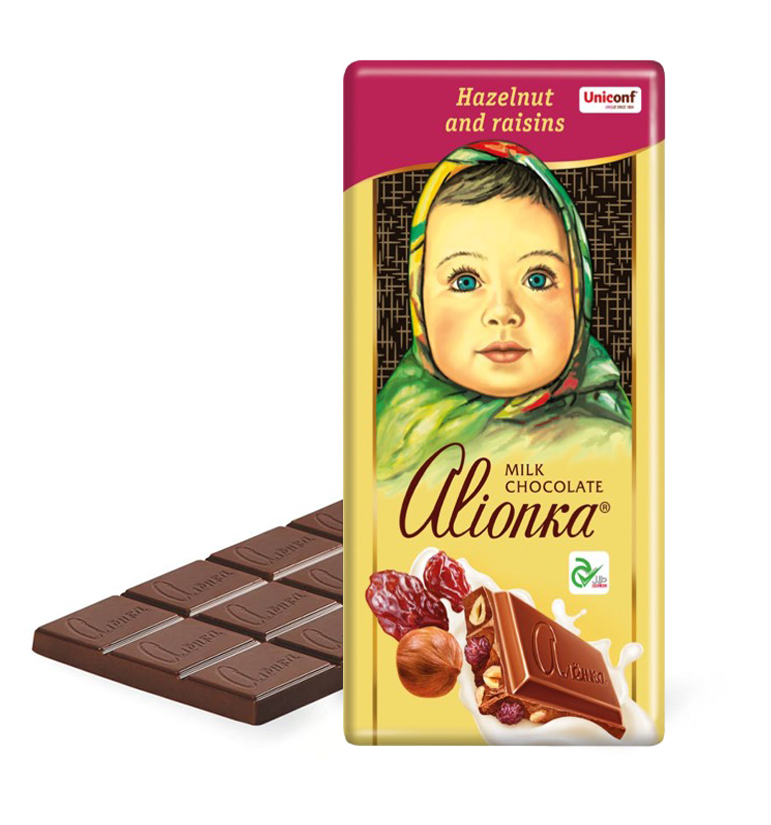 Yonka chocolate with milk, raisins and hazelnuts 90 g