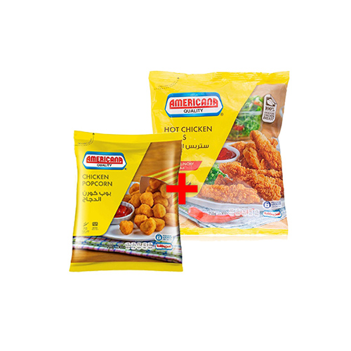 Americana Hot Chicken Strips Bag 750gm + Chicken Popcorn Bag 750gm